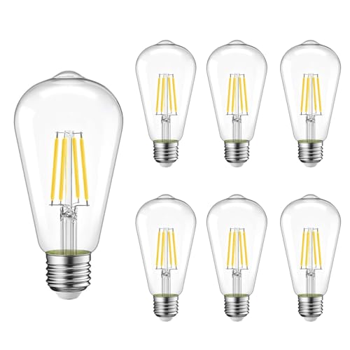 Image of 6 Packs ST58 LED Edison Bulbs, 4 Watt Vintage Light Bulbs Equivalent to 40 Watts, High Brightness 5000K Daylight White Light Bulbs, 90+ CRI, 480 Lumens E26 Base LED Bulbs, Clear Glass, Dimmable