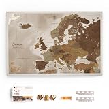 Canvas Europakarte mit Pinnwand Kork zum Pinnen der Reiseziele - Wanddeko für Jeden Raum - Hochwertige Leinwand Bilder mit Europakarte (70x50 cm, Muster 17)