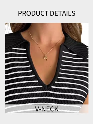 Women's Casual Sleeveless Striped Pullover Sweaters V Neck Lapel Sweater Vests 2025 Fall Clothes2