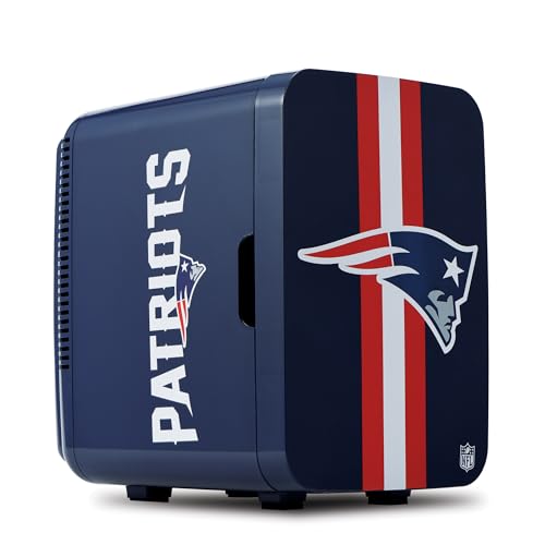Image of Ukonic NFL New England Patriots 15-Can Mini Fridge 10L - AC /DC Powered, Official Team Colors & Logo, Portable Cooler for Tailgates, Home, Office, or Car