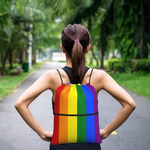 Image of LGBT Gay Pride Drawstring Backpack, Waterproof Rainbow Lesbian Gym Drawstring Bags, String Bag Sackpack for Beach Yoga Traveling Gifts, Men Women Cinch Sports Sack with Zippered Pocket