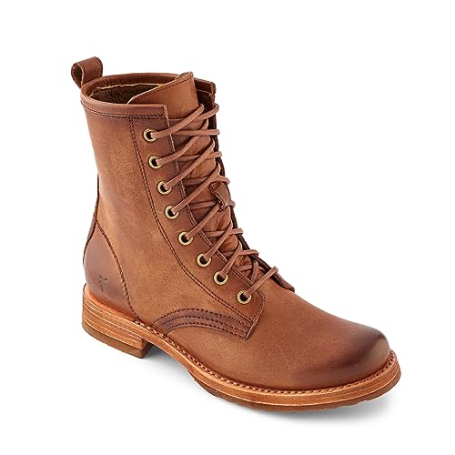 Frye Veronica Women’s Combat Boots Crafted from Hand-Burnished Vintage Italian Leather with Goodyear Welt Construction and Leather Lining – 6 ¾” Shaft Height, Caramel - 8M