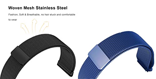Image of ACM Pack of 2 Watch Strap Magnetic Loop 20mm compatible with Compaq Q Watch Smartwatch Metal Chain Band (Black /Blue)