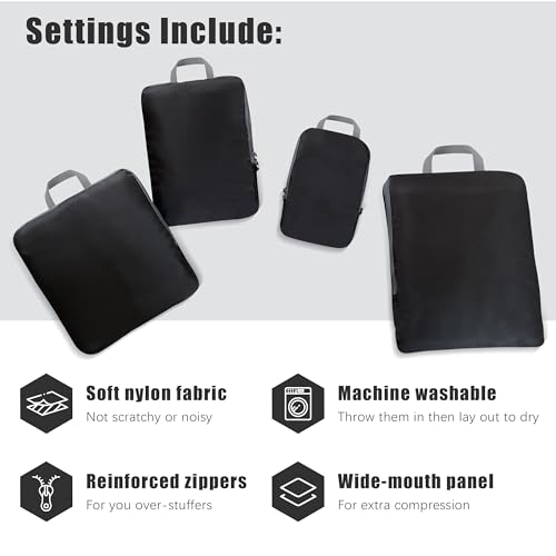 Panda Joys PJ-COMP-4P-BLACK 4 Set Compression Packing Cubes Travel thumb #2