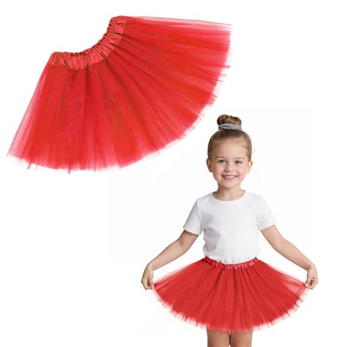 Zando 4 Layers Red Tutu Girls Red Tutu for Toddler Girls Kids 2-8 Years Halloween Costume Cosplay Princess Puffy Tulle Elastic Waist Dance Skirt Birthday Party Dress up Affordable Soft