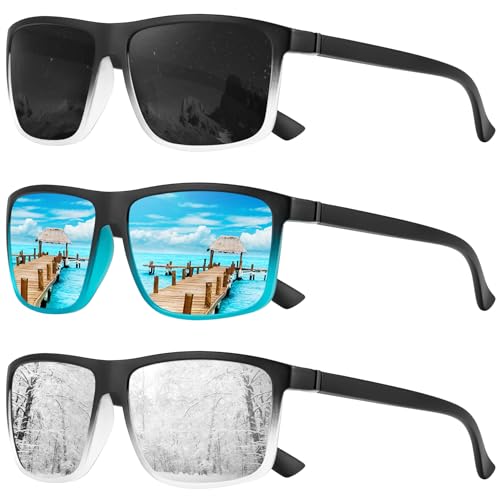 KALIYADI Polarized Sunglasses for Men and Women, Mens Sunglasses Polarized with UV Protection for Driving Fishing Golf (3 Packs)