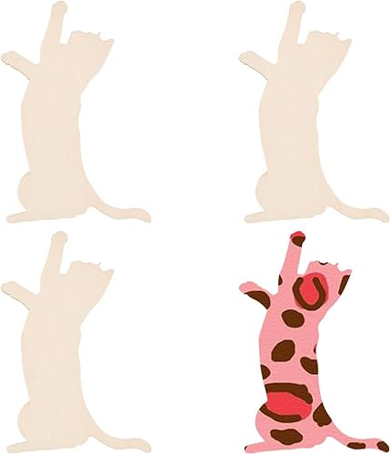 OLYCRAFT 4 piezas de madera sin terminar, rebanadas de madera en blanco recortadas para gatos de 5.8 x 4.3 pulgadas para manualidades, decoración de