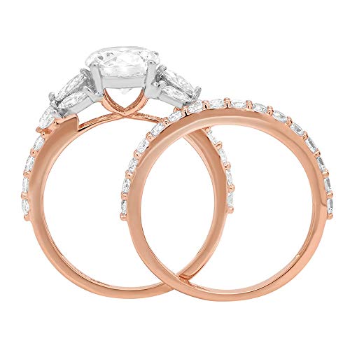 2.72Ct Round Marquise Solitaire 3 Stone Accent Genuine Flawless Moissanite Engagement Promise Statement Anniversary Bridal Wedding Ring Band Set Solid 18K Rose White Gold Sz 11 #TOP1
