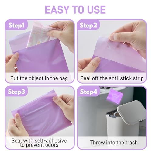 Image of Sanitary Napkin Disposal Bags FARVIGOR, 100Pcs Women Feminine Hygiene Disposal Bags for Tampons and Pads, Personal Disposal Bag Self-Sealing, Privacy Protection, 9.8x5.9 inch(Purple)