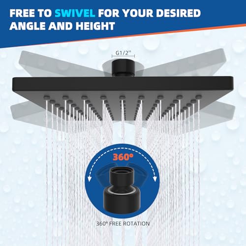 Hibbent cUPC Certified Thickness Metal 6'' Rain Shower Head, Matte Black - image 4