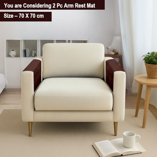 Image of Amazon Basics - Velvet Quilted Sofa Armrest - Set of 2 | Multi-Layered Fabric | 70cm x 70cm | 350 GSM | Color - Brown