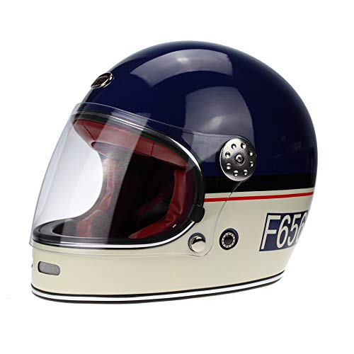 F656 MOTO AZUL CASCO INTEGRAL ESTILO RETRO VINTAGE CLÁSICO CRUISE CHOPPER BOBBER CASCO DE FIBRA DE VIDRIO ECE HOMOLOGADO (M (57-58 CM))