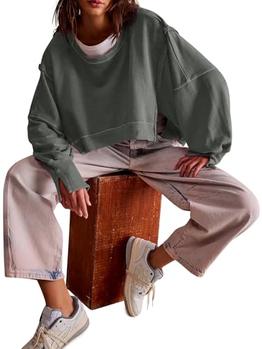 Zwurew Womens Casual Sweatshirt Long Sleeve Tops Crewneck Loose Fit Tee Pullover Crop Tshirt Side Slit Fall Fashion 2024 - Image 6