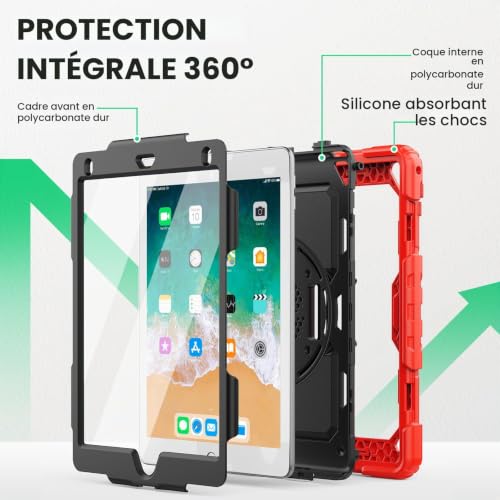 Coque iPad 9.7 antichoc rouge résout le risque de casse avec sa protection écran 360°