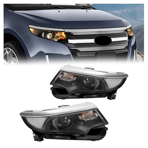 HECASA Projector Headlights Pair Compatible with 2011-2014 Ford Edge Headlamp Front Lamp w/Bulbs Clear Lens Black Housing Driver Passenger Side Replacement for FO2502291 FO2503291