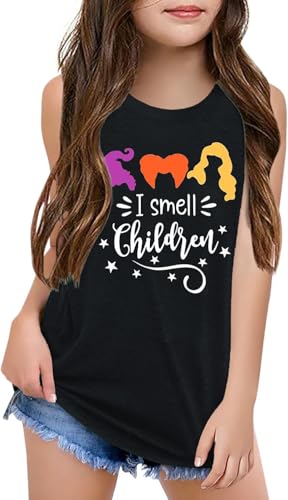 Image of Qbily Tank Tops for Girls Kids Summer Casual Cute Sleeveless Crewneck Graphic T Shirt 5-14 Years