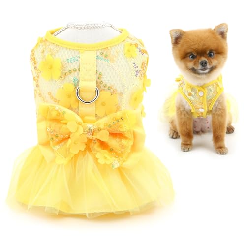 SMALLLEE_LUCKY_STORE Vestidos florais para cães pequenos e meninas com anel D e laço primavera verão