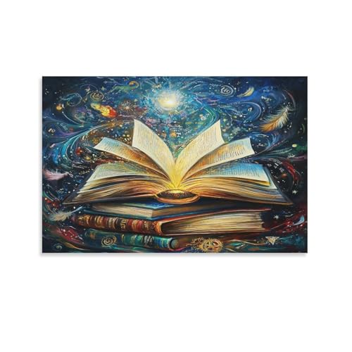 ZHUICHENG Magische Bücher 3D-Wandgemälde/Magische Bücher Leinwandbild–Geometrisches Kunstwerk Für Büro&Küche. Pflegeleicht&Reißfest,Industrieller Charme in Leinwandoptik 20x30inch(50x75cm)