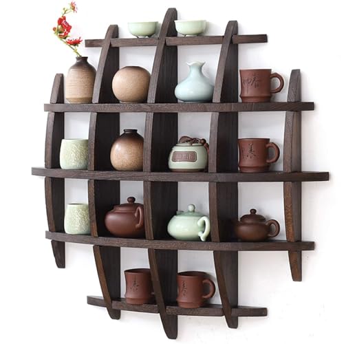 WBJGUOD Solid Wall Display Rack for Tea Cups Round Hanging Shelf Collectibles Teapot Figurines Miniatures & Memorabilia – Curio Organizer