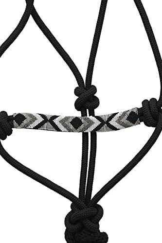 SIE Nylon Horse Braided Rope halter headcollar and Lead with beaded noseband (Black (Black and Silver beads)) - Image 2