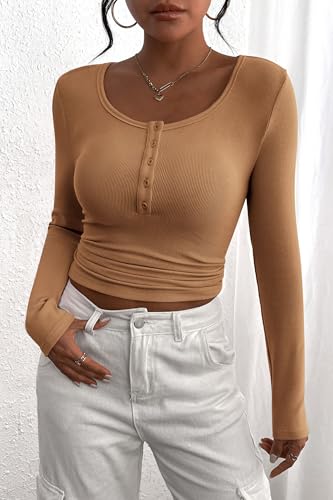 Image of PRETTYGARDEN Women's Fall Long Sleeve Henley T Shirts