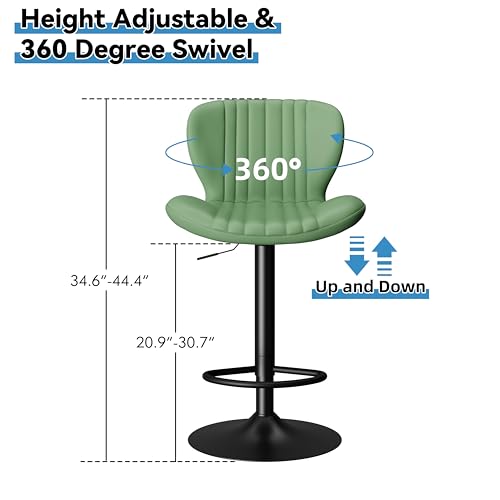Image of Shintenchi Bar Stools Set of 4 Modern Swivel Bar Chairs, Counter Height Faux Leather Metal Barstools, Upholstered Island Chairs with Back and Footrest, Green