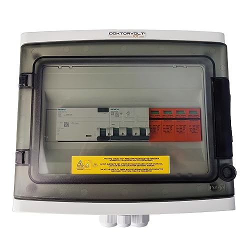 Doktorvolt Solar Anschlusskasten AC SIEMENS LS-Schalter 3P B16A FI-Schalter 25A 300mA Überspannungsschutz T2 Blitzschutz für PV Anlage Photovoltaik 1000V IP65 wasserdicht, anschlussfertig verdrahtet