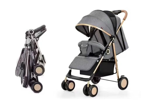Rexhan Lightweight Folding Baby Pram, Foldable Travel Pushchair, Compact Baby Stroller, Baby Buggy, Birth to 22 KG, Fully Reclining, Basket, Adjustable Back, Smooth Swivel Wheels