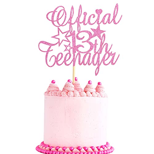 Arthsdite Official Teenager 13 Cake Topper 13 Cake Topper 13Th Birthday Cake Decoration For Thirteen Teens Girls Boys 13Th Birthday Party Decoration Supplies - Pink Glitter #TOP20