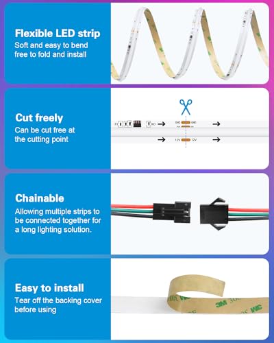 Image of ALITOVE 3.28ft Addressable RGB IC COB LED Strip Lights 12V WS2811 LED Tape Light Indoor 432LEDs Not-Waterproof Color Chasing LED Strip Light for Room Decor DIY Lighting(No Power Supply & Controller)