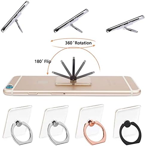 DFsucces Transparent Cell Phone Ring Holder,4 Pcs Phone Stand,360 Degree Rotation square-Shaped Cell Phone Ring Support Holder,for Various Mobile Smart phones(2Silver+1Black+1Rose Gold)