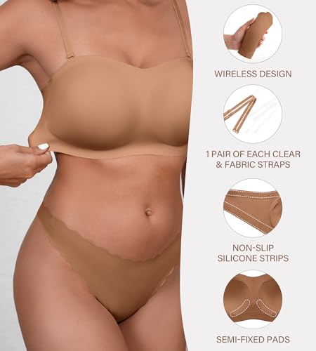 Image of DEANGELMON Strapless Bras for Women Seamless Padded Bandeau Bra Non-Slip Silicone Tube Top Wireless Push Up Bralettes