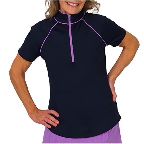 Jofit Apparel Women’s Athletic Clothing Short Sleeve Tipsy Top For Golf & Tennis, Size Large, Midnight Blue #TOP22