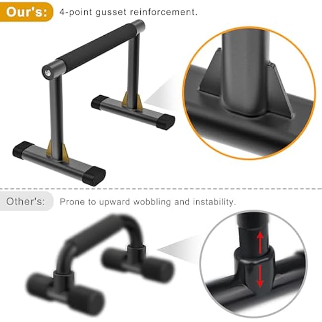 Kipika Parallettes Bars, Push Up Bars & Dip Bar with Comfort Thick Handles, Rock-Free Fitness Equipment for Handstand, L-Sit, Gymnastics & Strength Training, 600lbs Capacity, 12 Height