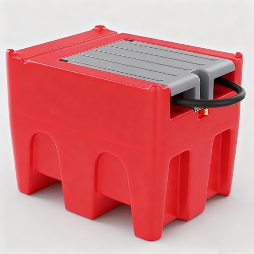 116 Gallon Portable Diesel & Gasoline Tank with 12V Electric Pump, 13Ft Hose & Auto Shut-Off Nozzle – Heavy Duty Fuel Storage Tank for Truck, Tractor, Generator, ATV, Marine & Construction Use - Red