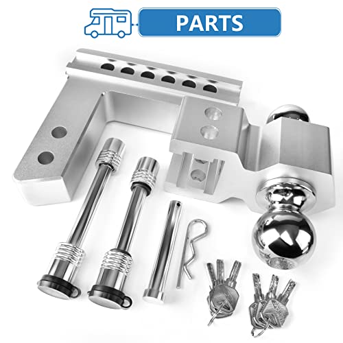 Adjustable Trailer Hitch - Tlvuvmo 6 Inch Drop Hitch For 2 Inch Receiver, Ball Mount Hitch 12,500 Lbs, 2" And 2-5/16" Stainless Steel Dual Balls, Aluminum Tow Hitch With Double Anti-Theft Pins Locks #TOP5