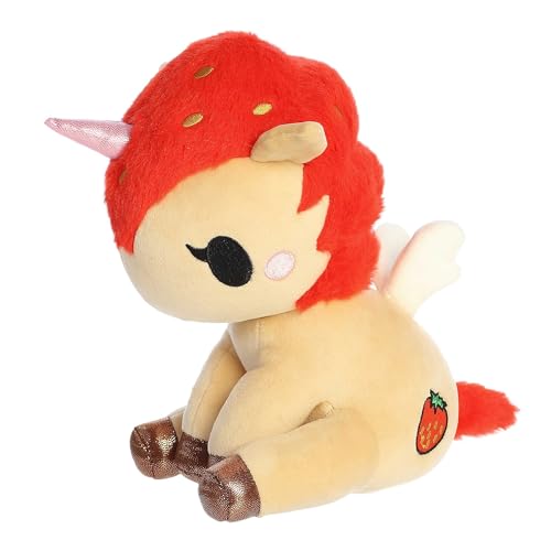 Image of Aurora Enchanting Tokidoki Delicious Unicorno Strawberry Stuffed Animal - Bright & Colorful Design - Showpiece Plush - Orange 8.5 Inches