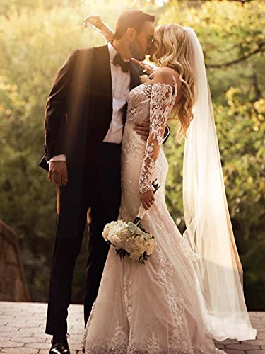 Ursumy Bride Wedding Cathedral Veil Long Drop Veils Simple Chapel Soft Tulle Bridal Veils For Bride (Ivory) #TOP3