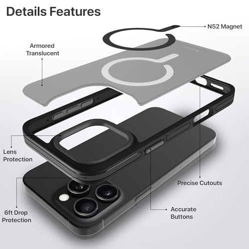 Image of eller sante Elementrix Back Cover Case for iPhone 16 Pro Max Scratch Resistant Camera Screen Protector TPU Shockproof 10ft Drop Protection Support Mag-Safe Wireless Charging- Black