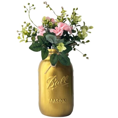 Gold and Pink Party Decorations - Gold Mason Jar with