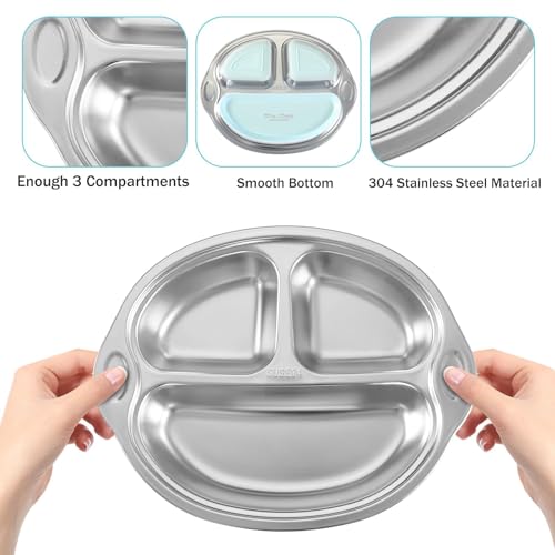 Mrs. Chou® BPA-Free 100% Food-Grade Stainless Steel Baby Plates with Suction Divided Designed for Babies and Toddlers, Ideal for Kids Infant Baby-Led Weaning Toddler Feeding Supplies Dishwasher Safe by Mrs. Chou - Image 5