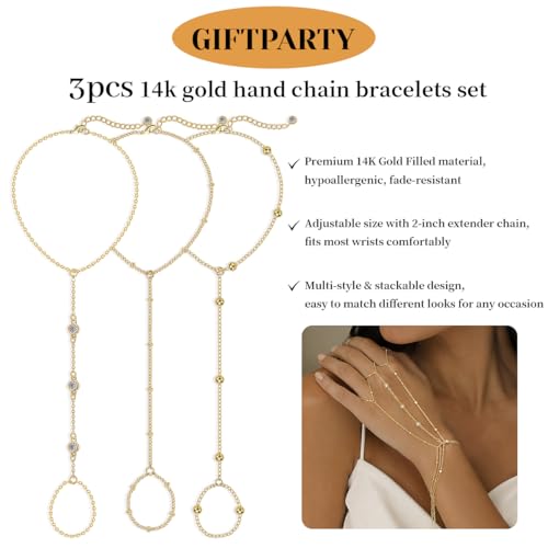GIFTPARTY 3pcs Hand Chain, Dainty Gold Bracelet, Ring Bracelet Hand Chain by GIFTPARTY - Used condition - Image 5