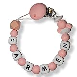 Chupetero Personalizado con Nombre de Bebe. Cadena para no Perder el Chupete. Sujetachupetes Seguro Fabricado en España. EN-71. Sujetatijeras enfermeria (Rosa)