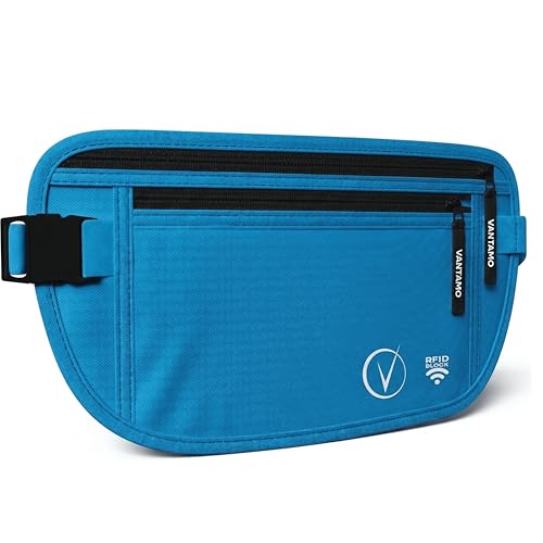 Image of Vantamo Money Belt with RFID For Men & Women, Hidden Passport Holder for Travel, 2 Compartment Travel Fanny Pack for Women Anti Theft