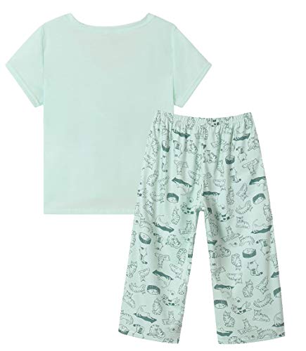 Image of YIJIU Women Soft Comfy Pajamas Cute Cat Short Sleeve Capri Pants PJS Set