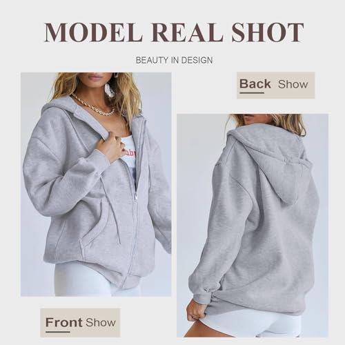 Women's Oversized Zip-Up Hoodie - Lightweight Casual Jacket, Fall Winter Wear3