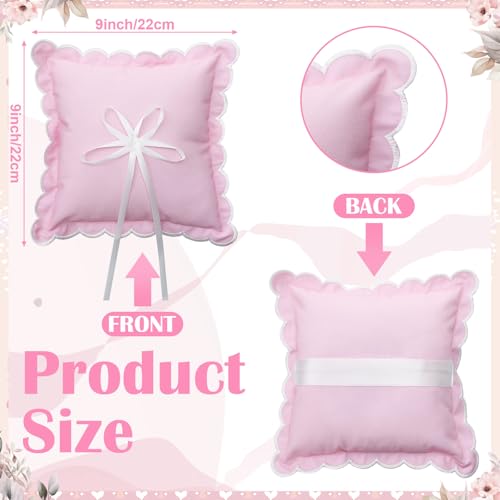 image for Gerrii Pink Wedding Ring Pillow 9 x 9 Inch White Scalloped Ring Bearer
