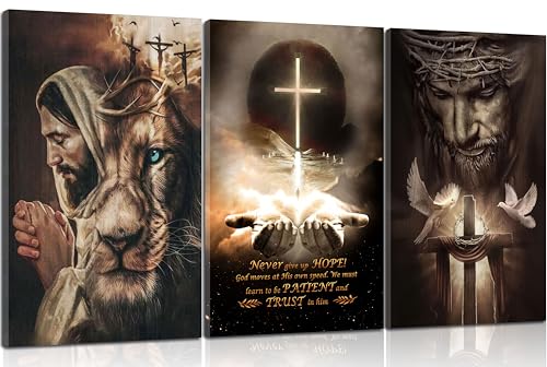 3 pósteres de Jesús para pared, diseño de león de Jesús, cuadros cristianos, cruz bíblica, lienzo impreso, cruz y paloma de paz, decoración de redención y Dios para habitación, iglesias religiosas,