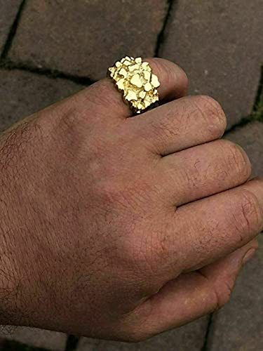 Solid 925 Sterling Silver 14k Yellow Gold Finish - Men's 925 Silver Ring - Gold Nugget Ring - Pinky or Ring Finger - Sizes 6-133