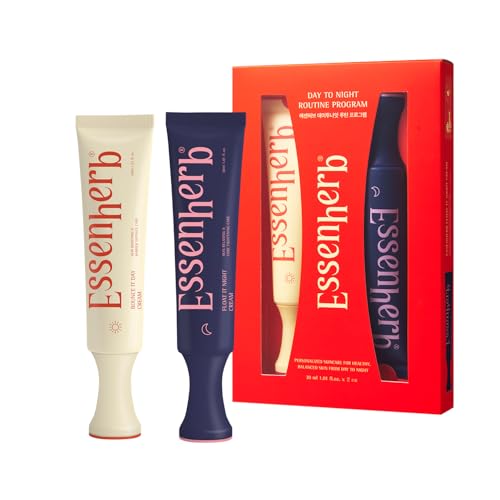 ESSENHERB Day to Night Routine Program – 24H K Beauty Skincare Set with Bounce It Day Cream & Float It Night Cream – Vegan Korean Moisturizer Duo for Hydration, Firming & Wrinkle Care (1.01oz&1.o1oz)